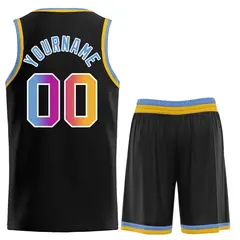 Curved Black Powder Blue White Basketball Jersey Sets 2