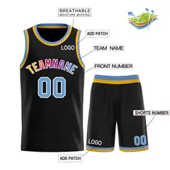 Curved Black Powder Blue White Basketball Jersey Sets 3