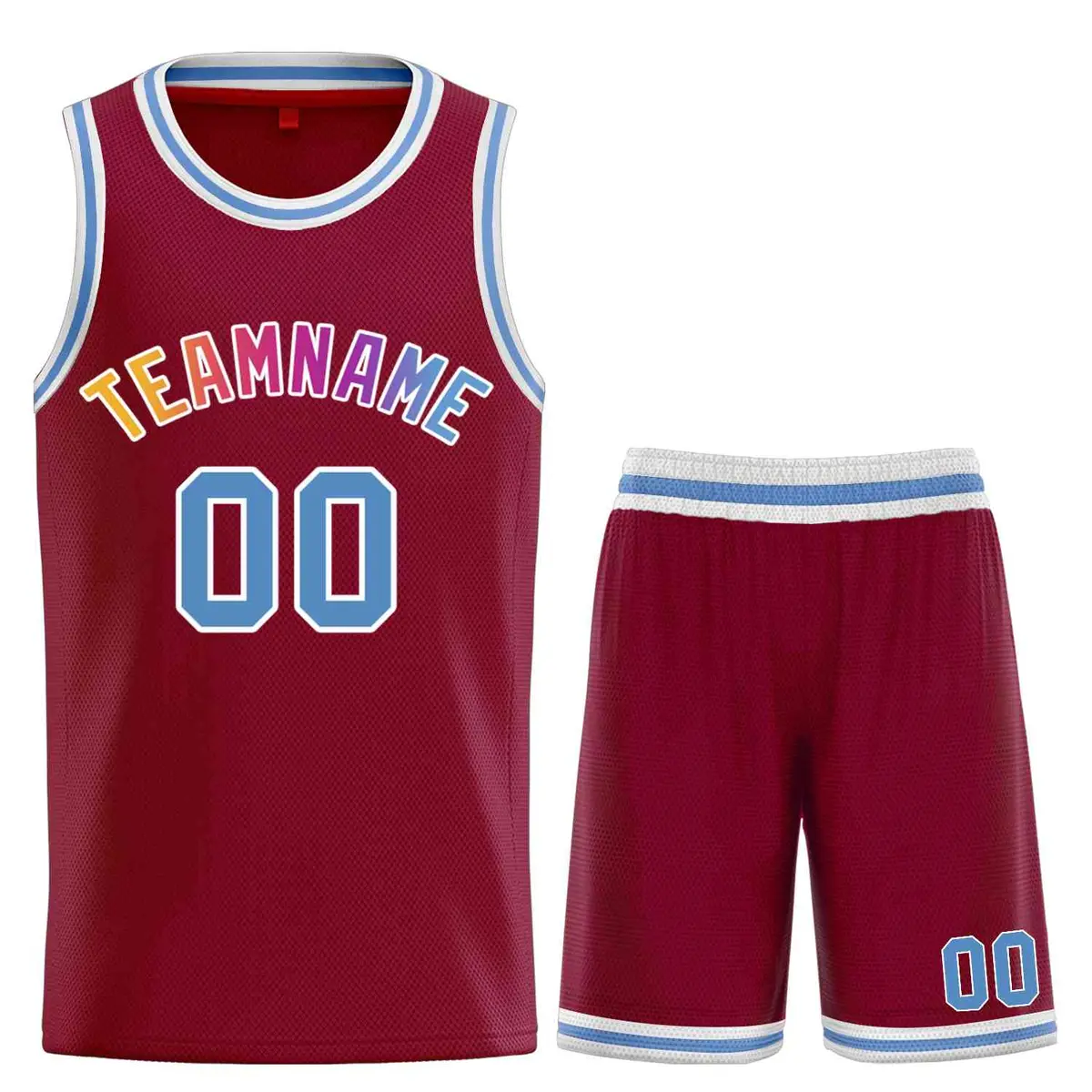 Curved Maroon Powder Blue White Basketball Jersey Sets
