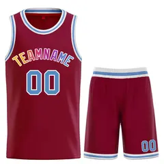 Curved Maroon Powder Blue White Basketball Jersey Sets