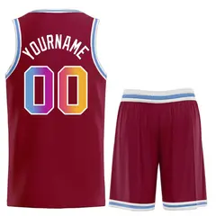 Curved Maroon Powder Blue White Basketball Jersey Sets 2