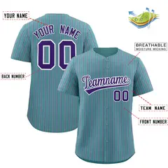 Custom Aqua White Tricolor Stripe Authentic Baseball Jersey 2