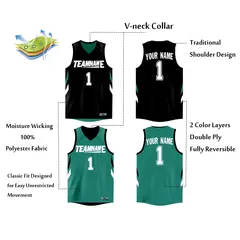 Custom Black Green Double Side Athletic Basketball Jersey 4
