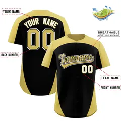 Custom Black Old Gold Edge Color Block Baseball Jersey 2