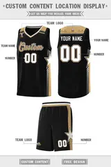 Custom Black Old Gold Star Graffiti Sports Basketball Jersey 2
