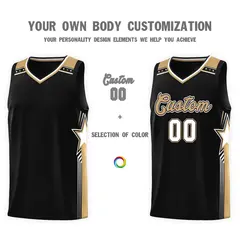 Custom Black Old Gold Star Graffiti Sports Basketball Jersey 3