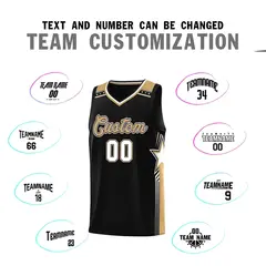 Custom Black Old Gold Star Graffiti Sports Basketball Jersey 4