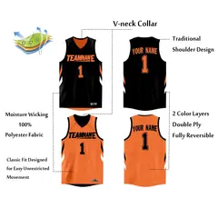 Custom Black Orange Double Side Athletic Basketball Jersey 3