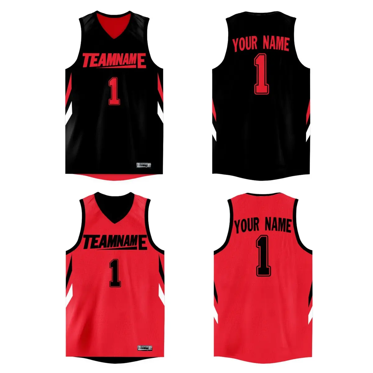 Custom Black Red Double Side Athletic Basketball Jersey