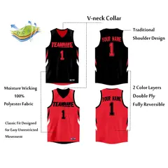 Custom Black Red Double Side Athletic Basketball Jersey 3