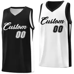 Custom Black White Double Side Athletic Basketball Jersey 1