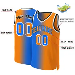 Custom Blue Orange-White Gradient Fashion Basketball Jersey 2