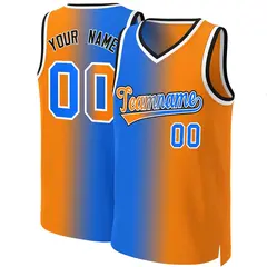 Custom Blue Orange-White Gradient Fashion Basketball Jersey 1