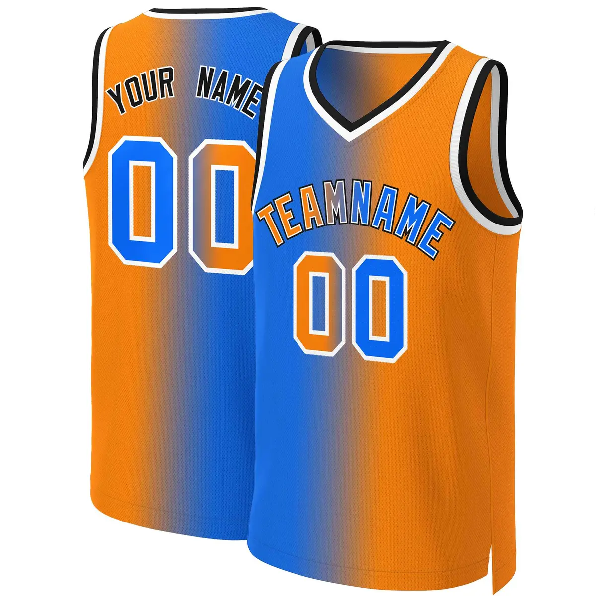Custom Blue Orange-White Gradient Fashion Basketball Jersey