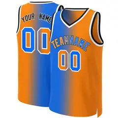 Custom Blue Orange-White Gradient Fashion Basketball Jersey 1