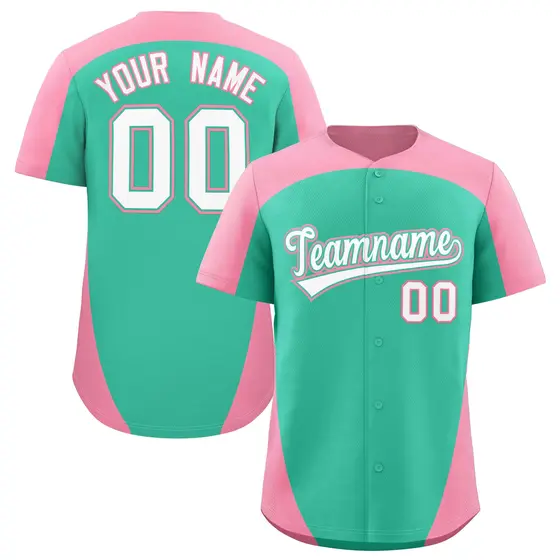 Custom Bright Green Pink Edge Color Block Baseball Jersey