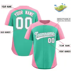 Custom Bright Green Pink Edge Color Block Baseball Jersey 2