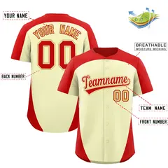 Custom Cream Red Edge Color Block Baseball Jersey 2