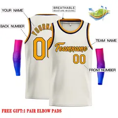 Custom Cream Yellow-Black Classic Casual Basketball Jersey 2