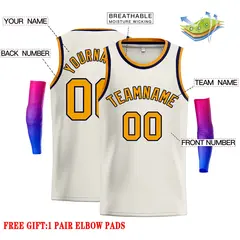 Custom Cream Yellow-Black Classic Casual Basketball Jersey 2
