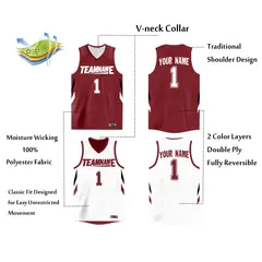 Custom Crimson White Double Side Athletic Basketball Jersey 4