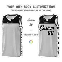 Custom Gray Black Star Pattern Sports Basketball Jersey 3