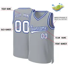 Custom Gray White-Royal Classic Basketball Jersey 2