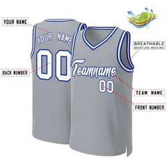 Custom Gray White-Royal Classic Basketball Jersey 2