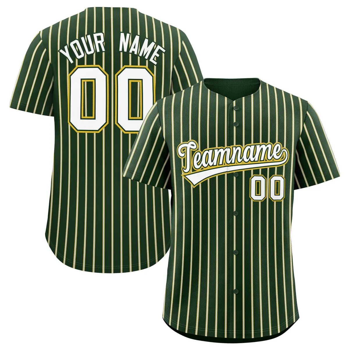 Custom Green Gold Tricolor Stripe Authentic Baseball Jersey