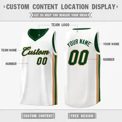 Custom Green White-Khaki Double Side Basketball Jersey 3