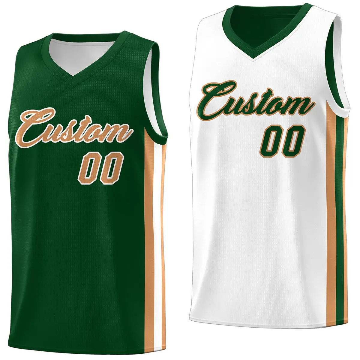 Custom Green White-Khaki Double Side Basketball Jersey