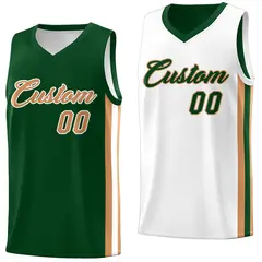 Custom Green White-Khaki Double Side Basketball Jersey