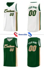 Custom Green White-Khaki Double Side Basketball Jersey 4