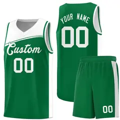 Custom Kelly Green White Color Block Basketball Jersey