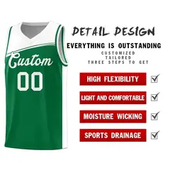Custom Kelly Green White Color Block Basketball Jersey 4