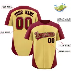 Custom Khaki Crimson Edge Color Block Baseball Jersey 2
