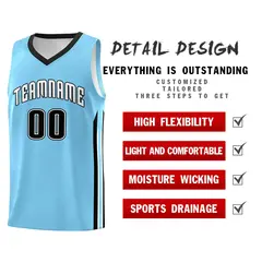 Custom Light Blue White Classic Mesh Sport Basketball Jersey 4