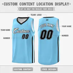 Custom Light Blue White Classic Mesh Sport Basketball Jersey 2
