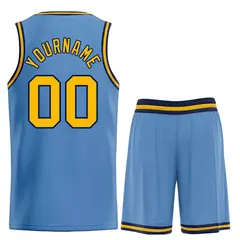 Custom Light Blue Yellow-Navy Bull Classic Basketball Jersey 2
