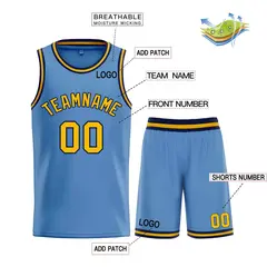 Custom Light Blue Yellow-Navy Bull Classic Basketball Jersey 3