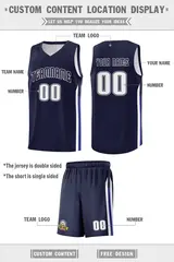 Custom Navy White Classic Sports Basketball Jersey 2