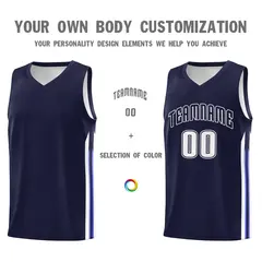 Custom Navy White Classic Sports Basketball Jersey 3