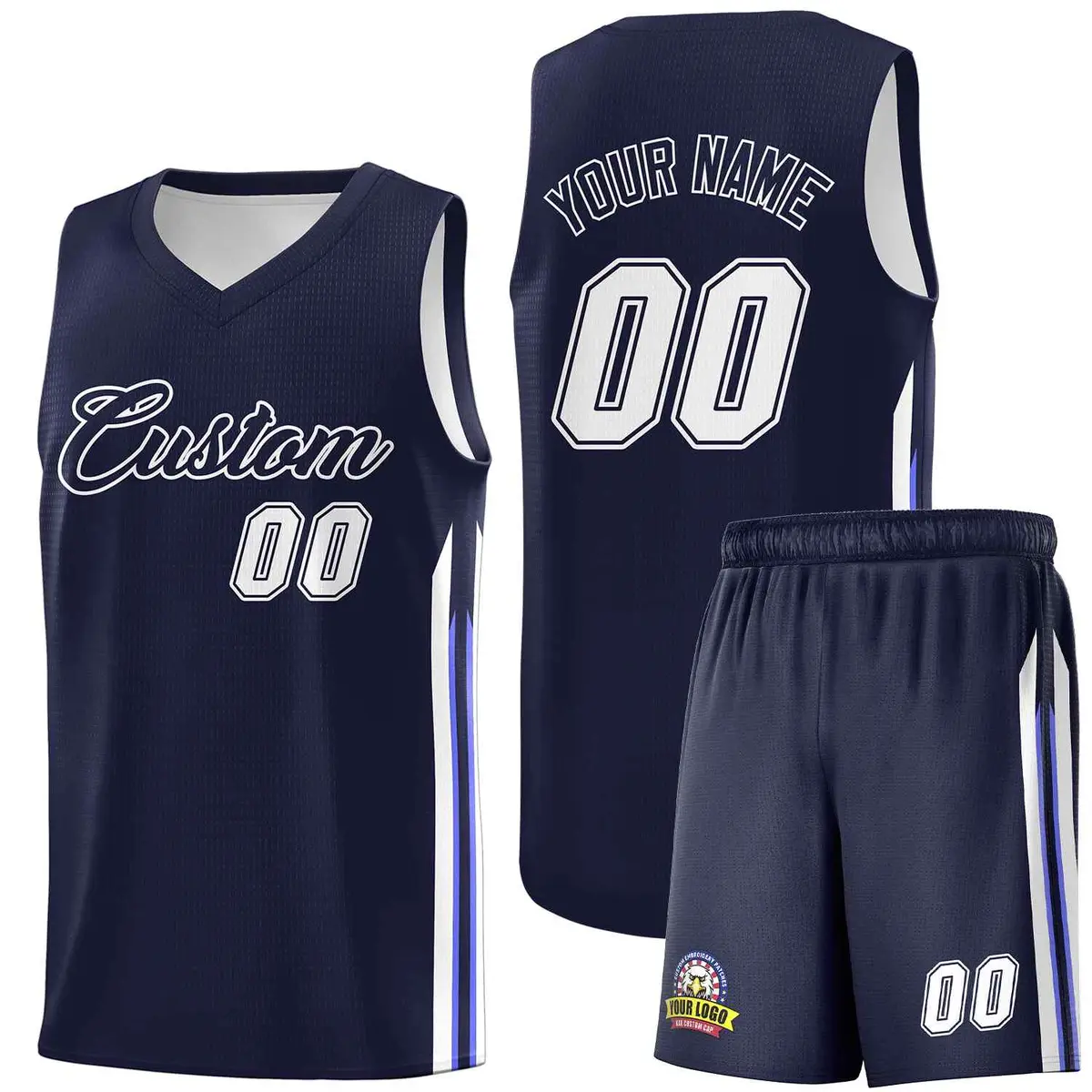 Custom Navy White Classic Sports Basketball Jersey