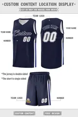 Custom Navy White Classic Sports Basketball Jersey 2