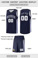 Custom Navy White Classic Sports Basketball Jersey 2