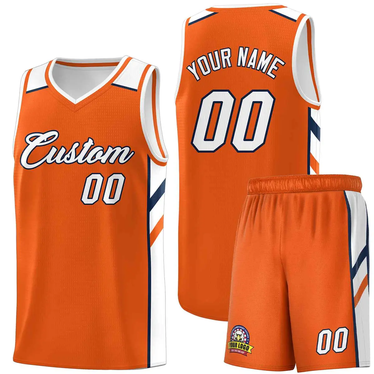 Custom Orange White-Navy Classic Sports Basketball Jersey