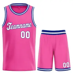 Custom Pink Blue Classic Team Basketball Jersey
