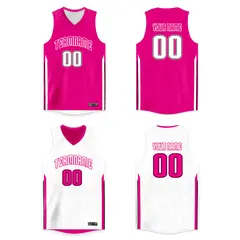 Custom Pink White Double Side Basketball Jersey