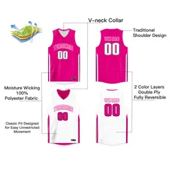 Custom Pink White Double Side Basketball Jersey 2