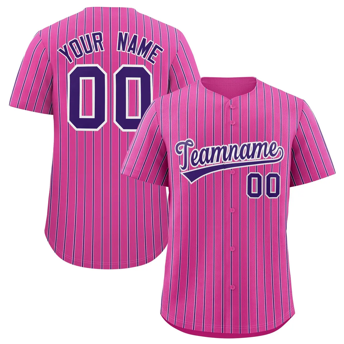 Custom Pink White Tricolor Stripe Authentic Baseball Jersey